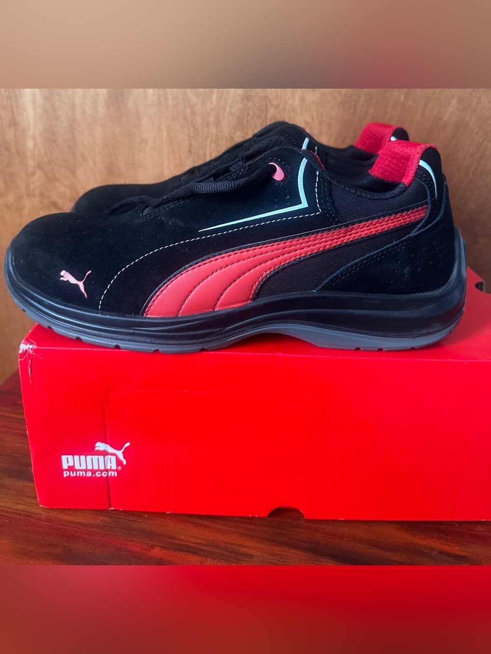 PUMA composite toe work sneakers Men’s Black with Red Athletic Low-Top